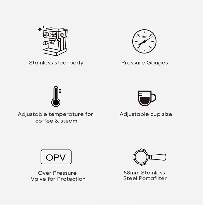 HiBREW 20Bar Semi Automatic Espresso Coffee Machine Temperature Adjustable 58mm Portafilter Cold/Hot Coffee Maker Metal CaseH10A