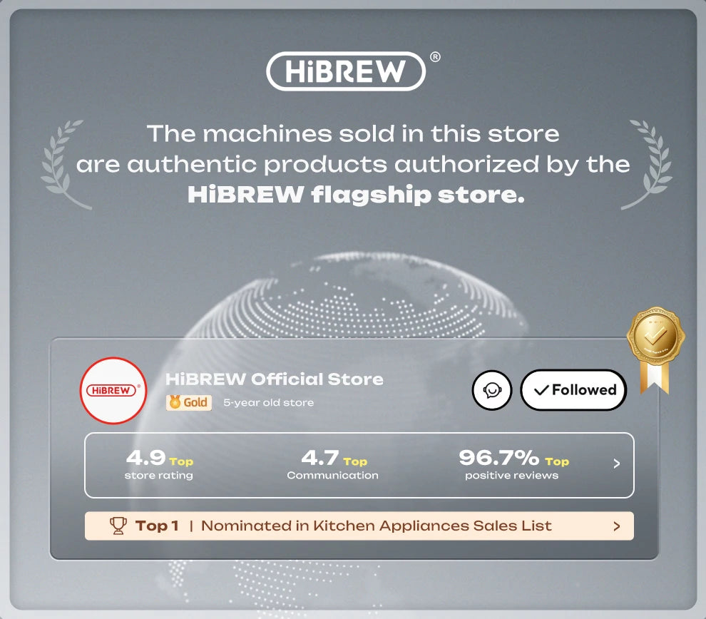 HiBREW 20Bar Semi Automatic Espresso Coffee Machine Temperature Adjustable 58mm Portafilter Cold/Hot Coffee Maker Metal CaseH10A